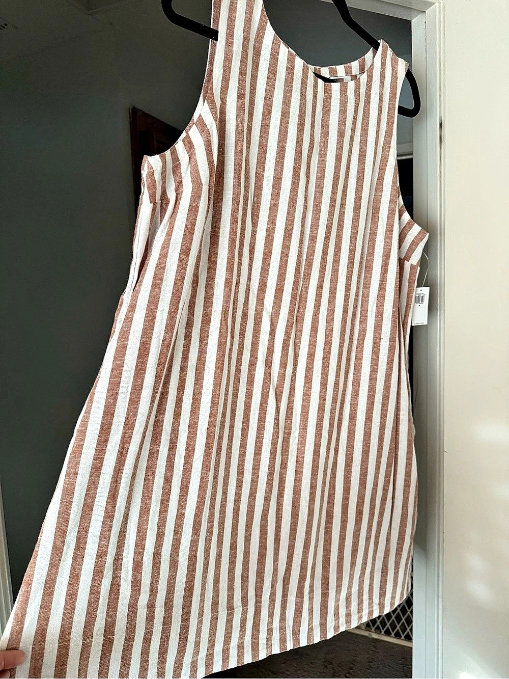 Old Navy Linen-Blend Mini Shift Dress in Brown & White